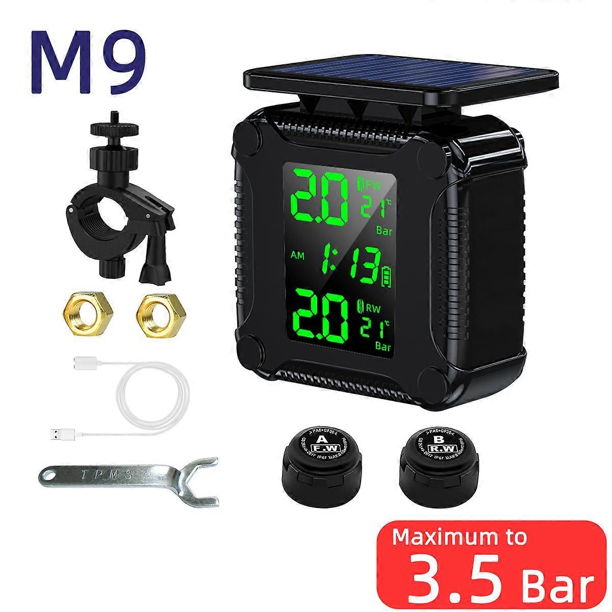 TPMS Tire Pressure Monitoring System Motorcycle Solar Charge Tyre Temperature Alarm Sensor Colorful Display Wireless
