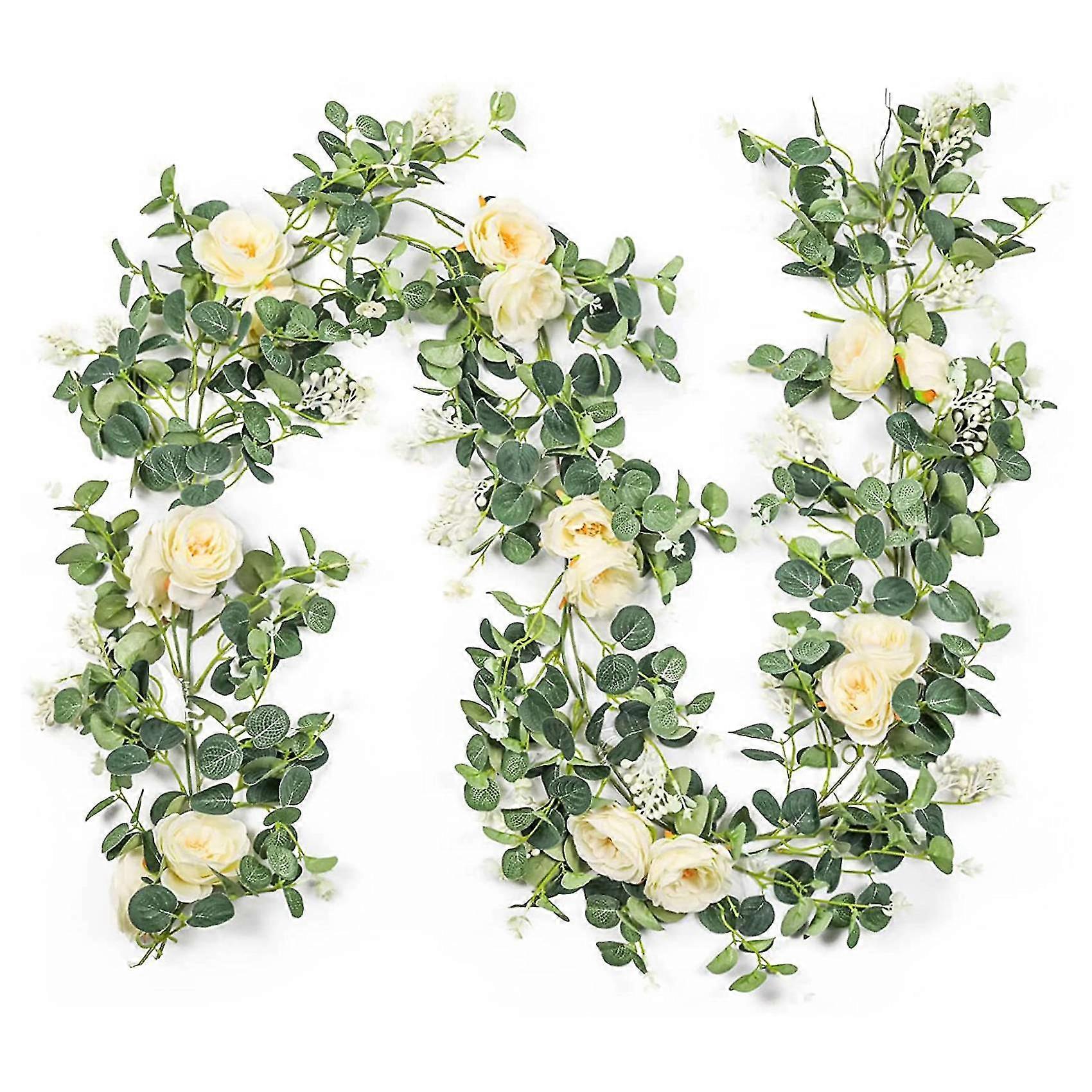 Eucalyptus Garland With Champagne , Greenery Garland Bulk Artificial Silk Eucalyptus Leaves Vines(