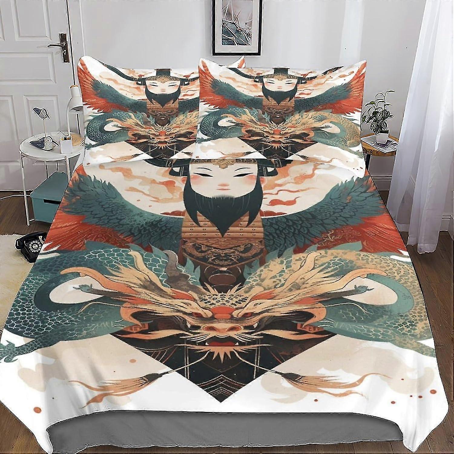o4410 Bed Sheets DSJackson Chinese Dragon Captivating 3D Print Duvet Cover Set with Hidden Zipper Closure - Ultra-Soft Microfiber Animal Bedding, Comp