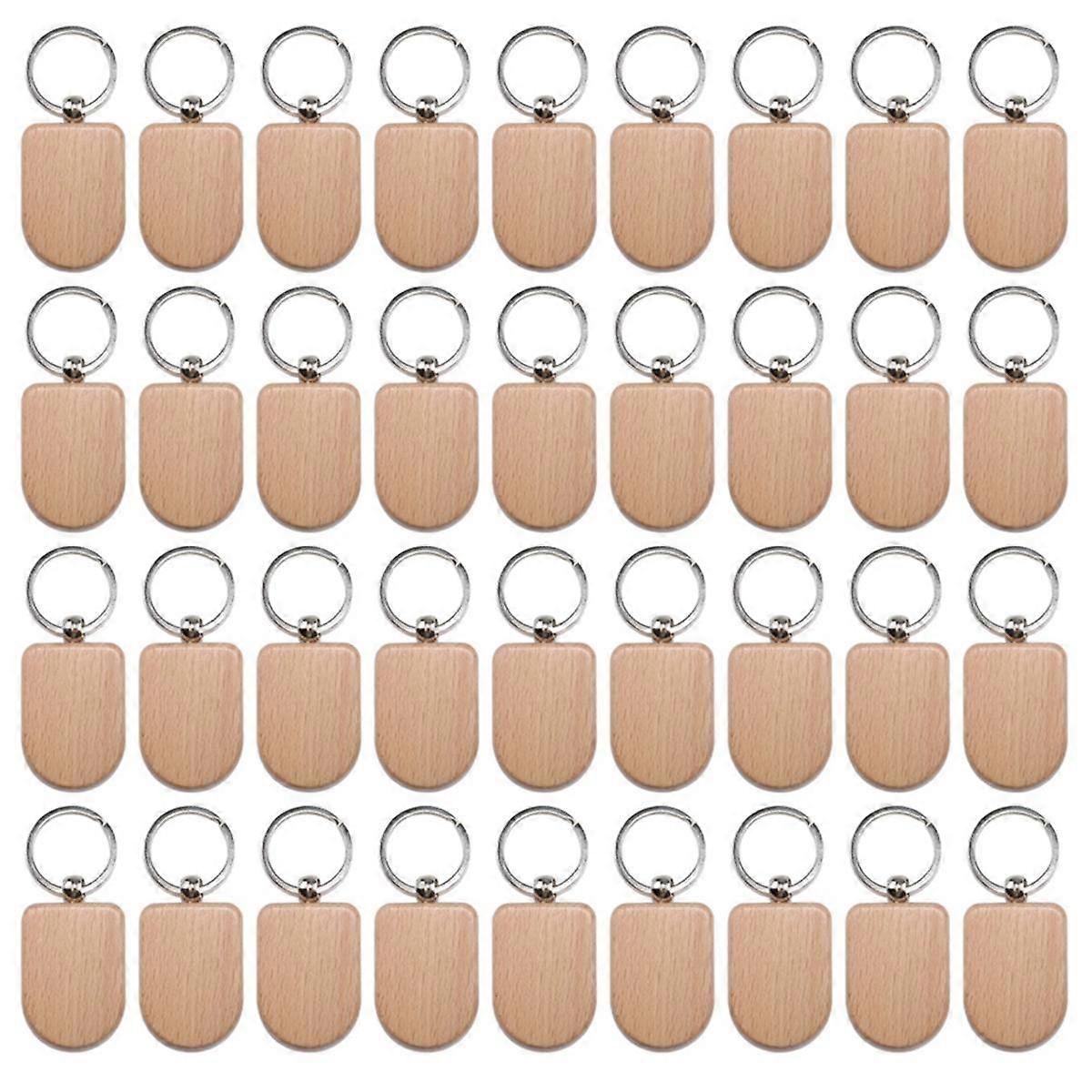 50 Pieces Blank Wooden Key Tag Key Engraving Blanks Unfinished Wood Keychain Key Ring Key Tags for