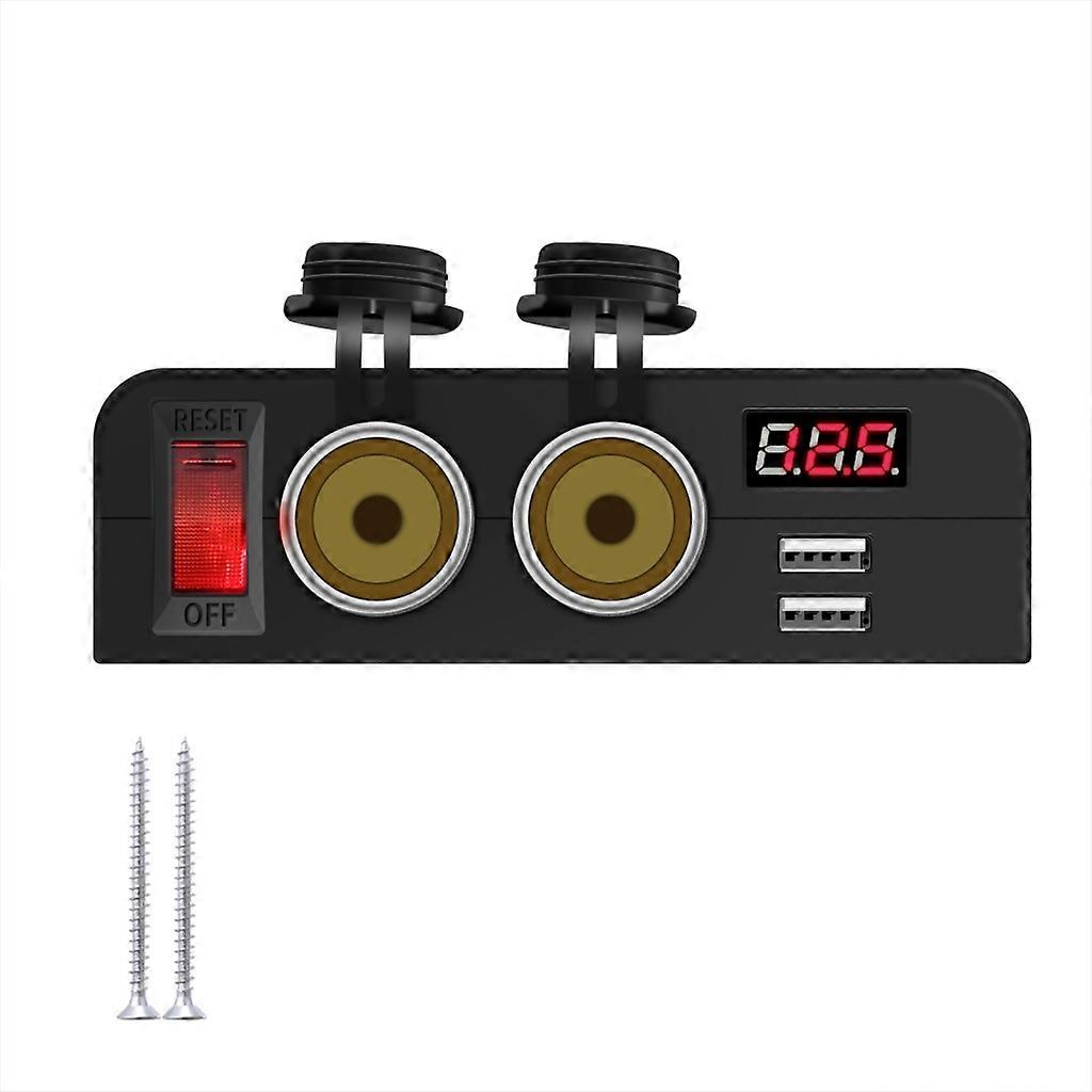 Dual Power Socket & Dual USB Socket Charger with Voltmeter for Car Truck Marine