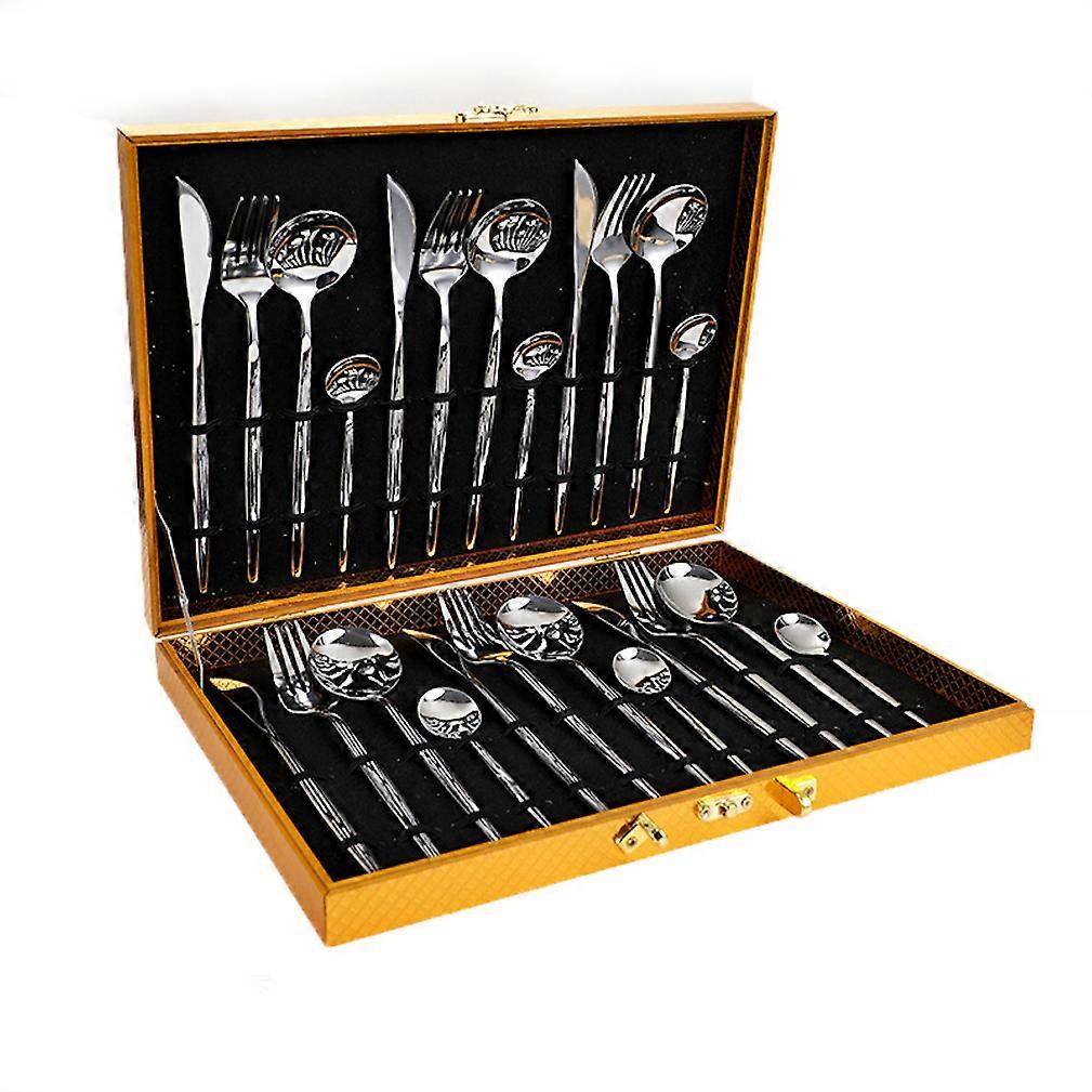 24pcs Cutlery Set Tableware Flatware Spoons Knives Forks Stainless Steel Silver