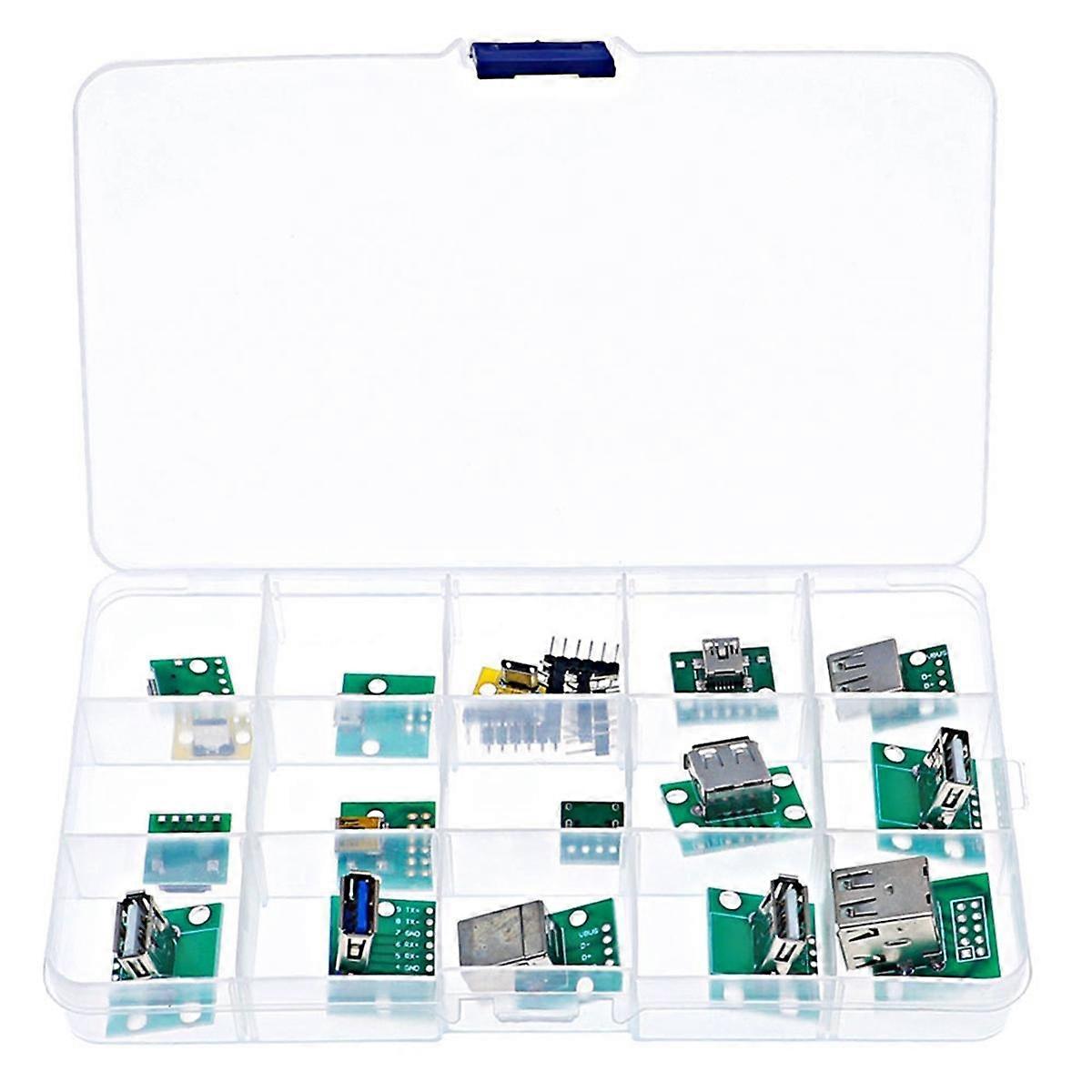 Mini connecteur USB vers DIP avec carte PCB, Micro-USB, USB 2.0, Type C, USB B, USB 3.0, 16 modèles Socket Adapter Set
