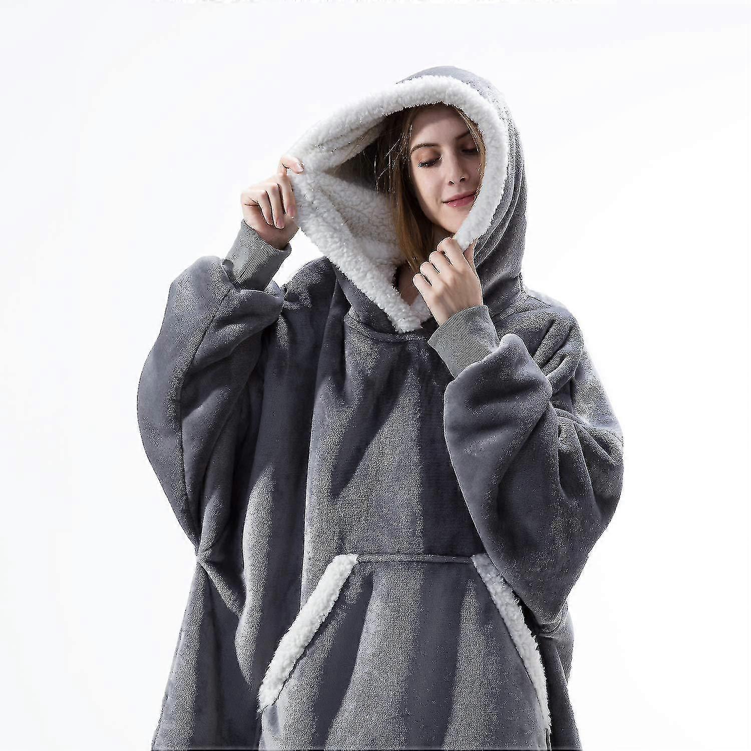 Fall And Winter Can Wear Lamb Wool Lazy Blanket Men And Women Can Wear Home Casual Plush Sweater # Gray
