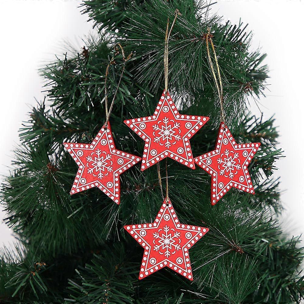 Wooden Christmas tree decorations, Christmas tree pendants, wood chip Christmas decorations, tree wall decoration party accessories (stars)