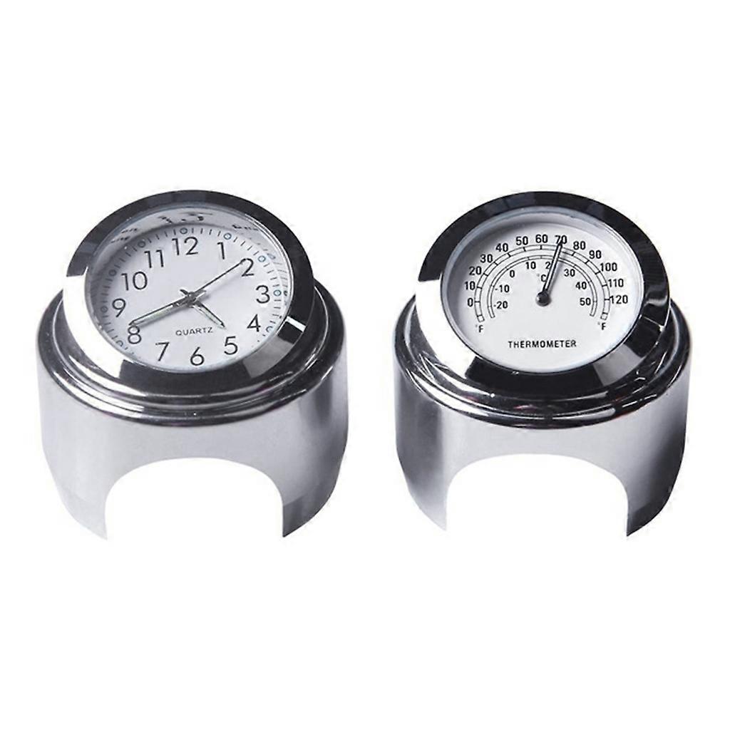2 in 1 Motorcycles Handlebar Clock Thermometer Temp Gauge Luminous Dial Clock