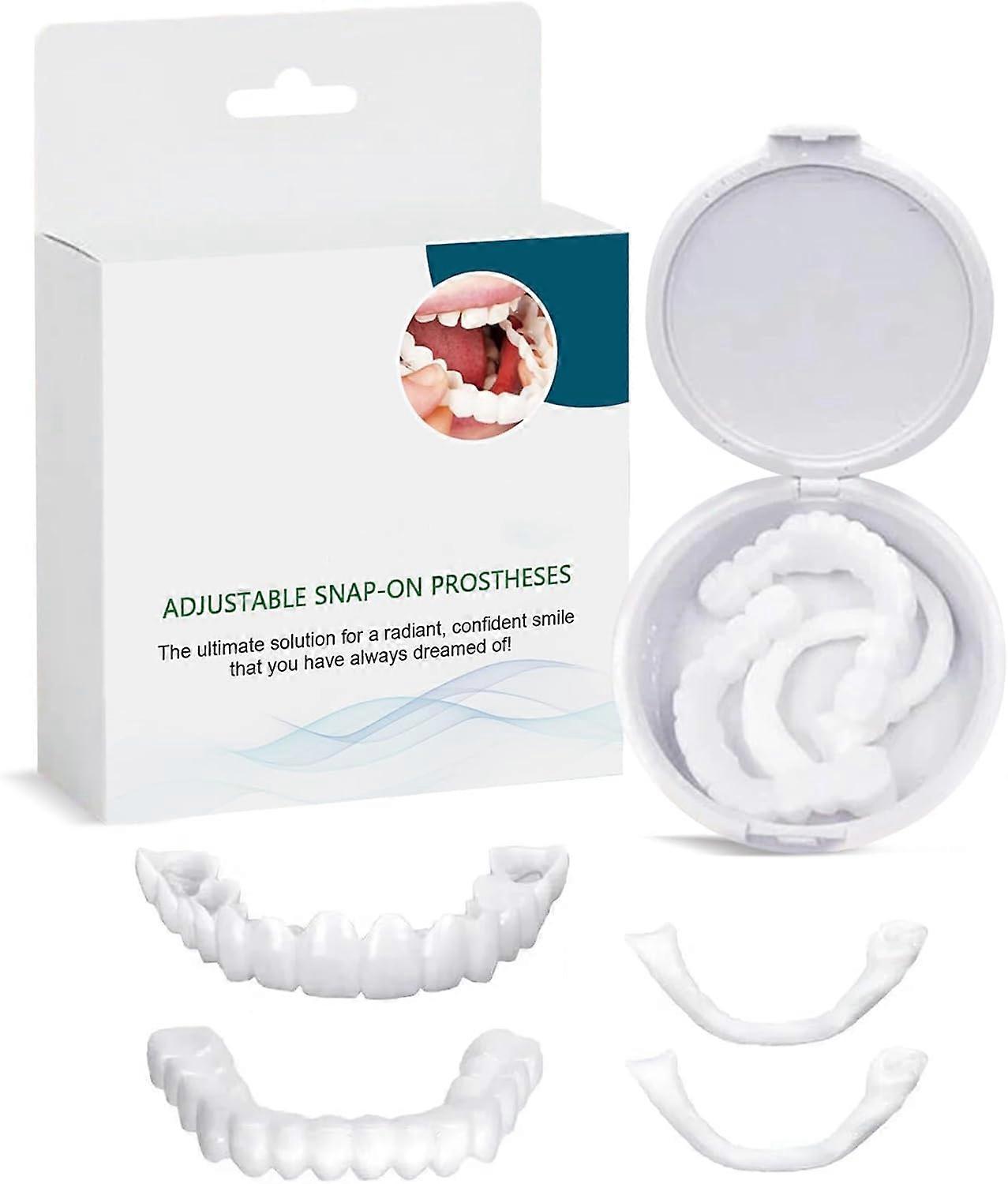 Instant Veneers Dentures, 1 Pairs Fake Braces Clip in Veneers Teeth, Top and Bottom Adjustable Snap-On Dentures Clip