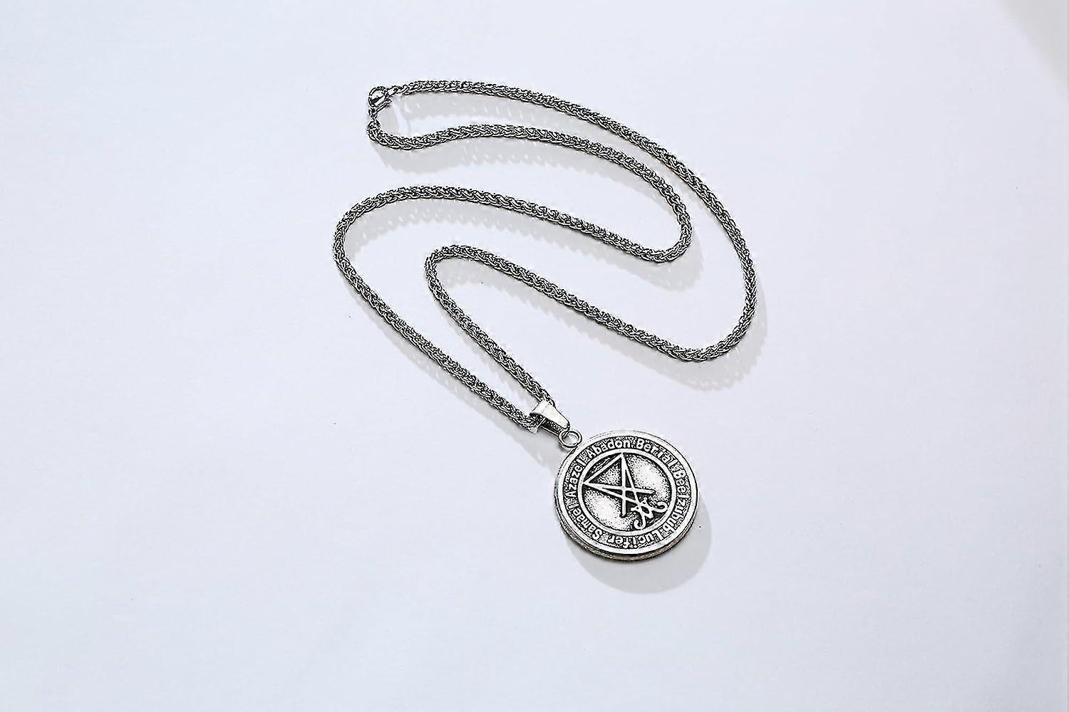 thumbnail image 2 of Stainless Steel Silver Pentagram Satan Worship Pendant Necklace - 24 Inch Dog Tag Style 2 of 3