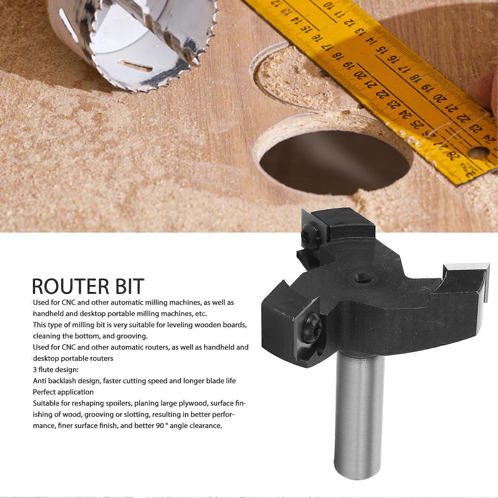 1/2in Shank Insert Style Spoilboard Bit 3 Blade T Shaped 60mm Cutting Diameter Spoilboard Surfacing Router Bit