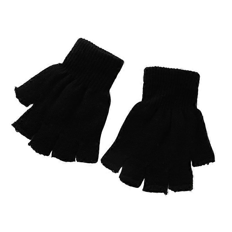 1 Pair Half-finger Gloves High Elastic Comfortable Lint Free Anti-slip Windproof Winter Gloves for Riding