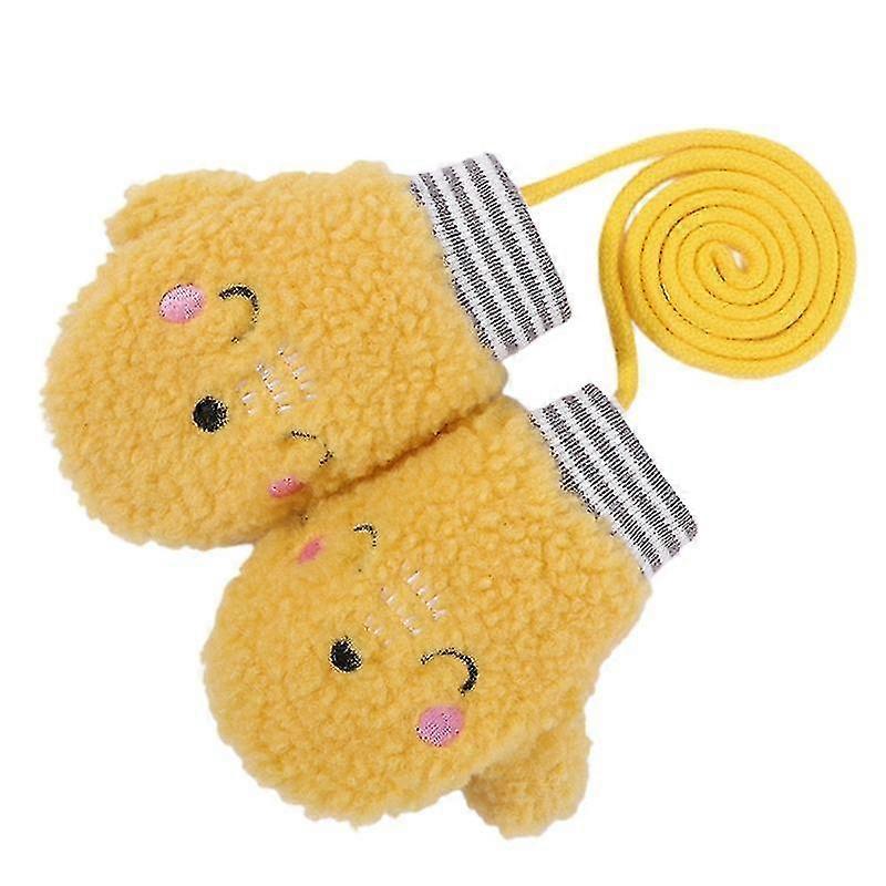 Kids Winter Warm Full Finger Gloves With String Cartoon Plusn Lined Ski Mittens