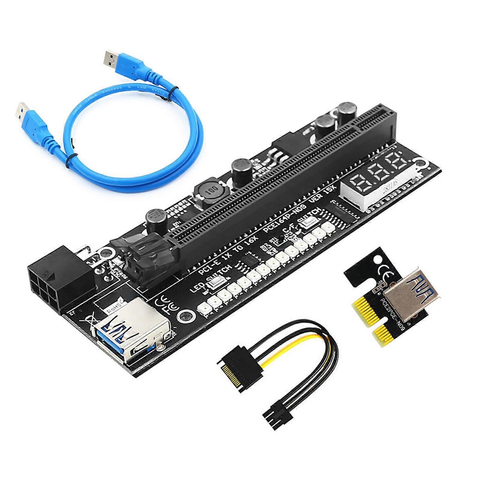 PCIE Riser for w/ Temperature Sensor PCIE GPU Card 1X to X16 USB Cable for Minin