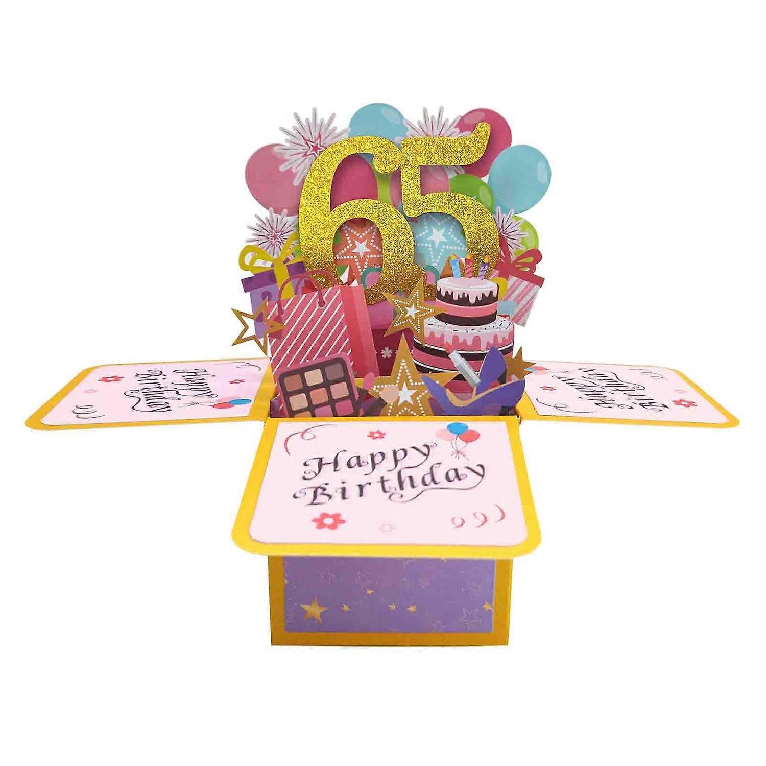 Happy 65th/55th Birthday Greeting Card with Envelope & Writing Card Cute Cake Candle Balloon Pattern