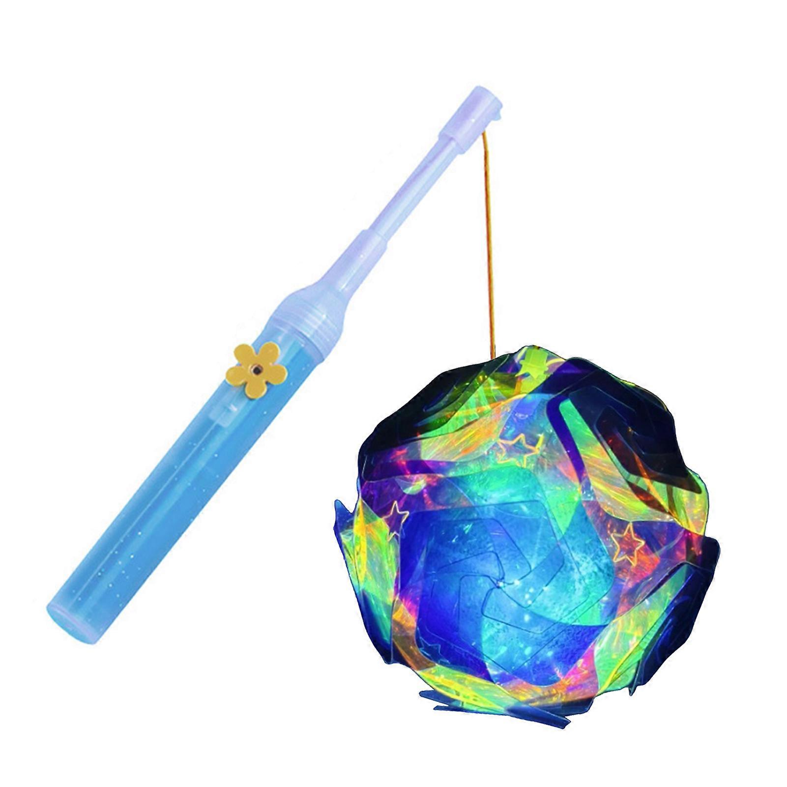 1 Set Handmade Colorful Lantern with Pole Artistic Geometric Rainbow Color Block PVC Sheer Sheet New Year Spring Festival Decoration Kids DIY Handheld