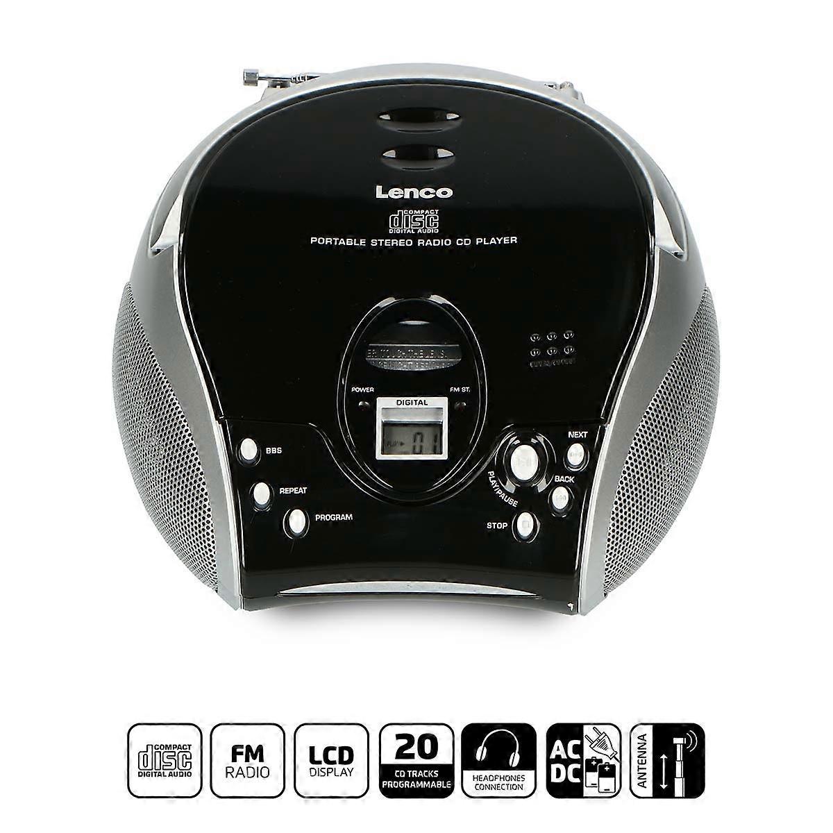 Portable Stereo FM Radio with CD Player Black/Silver