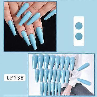 Elegante Blauwe Lange Valse Nagels Opvallende Verschijning Nep Nagels Lijm Modellen