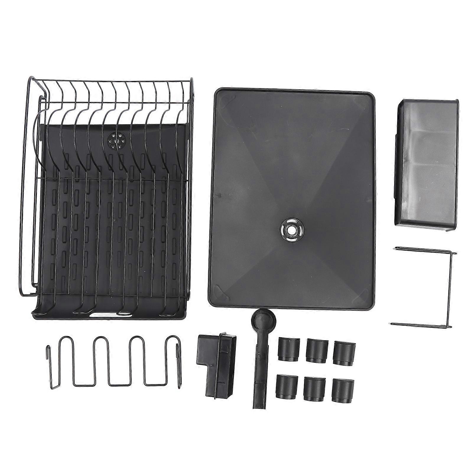 Retractable Dish Rack Multifunctional Large Capacity Expandable Dish Drainer for Kitchen Counter Black