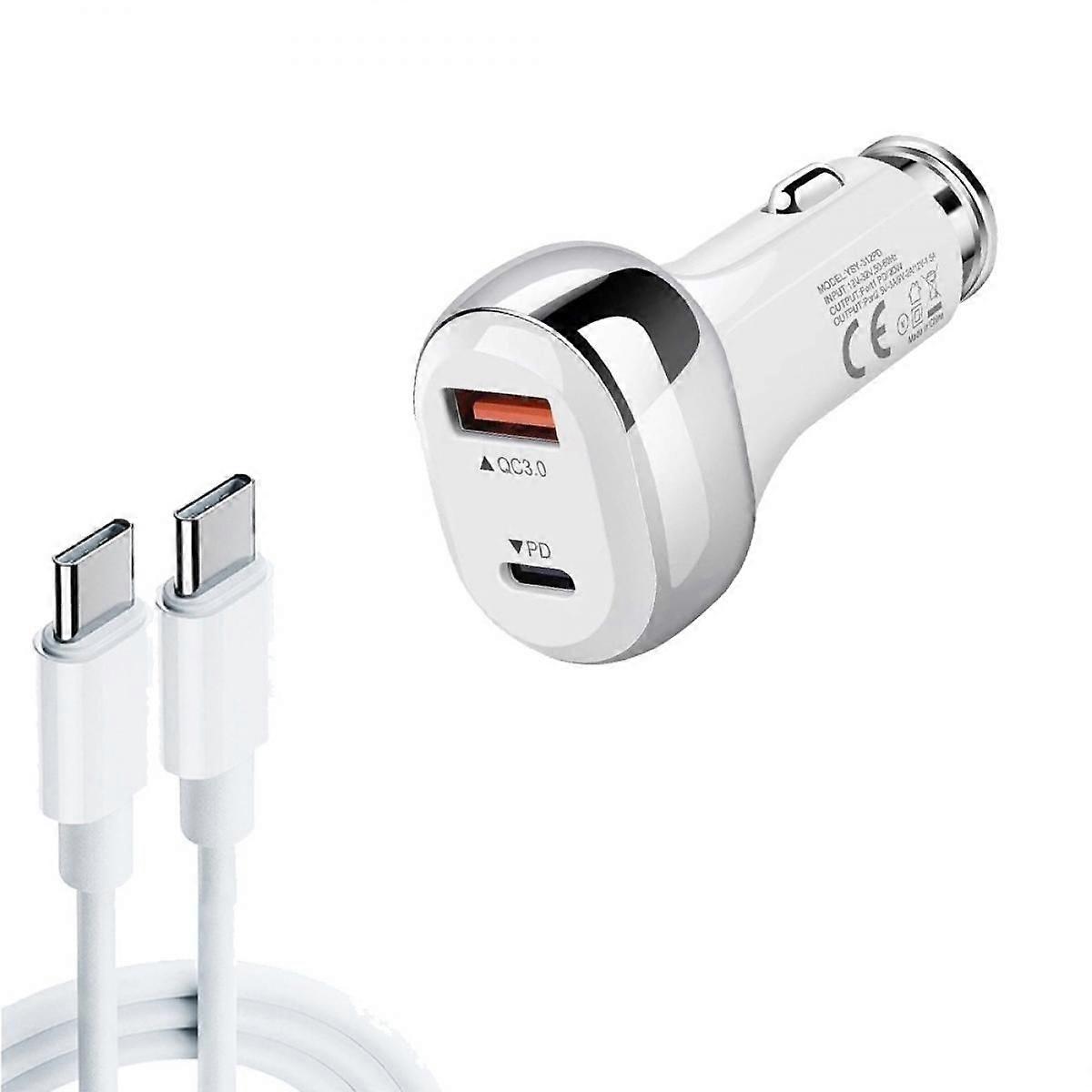 QC3.0 18W USB + PD 20W USB-C / Type-C Car Charger with Type-C to Type-C Data Cable