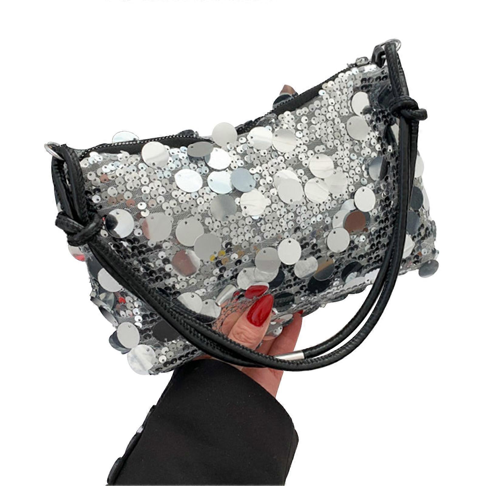 Women Shoulder Bag Glitter Sequin Multifunctional Handbag Silver