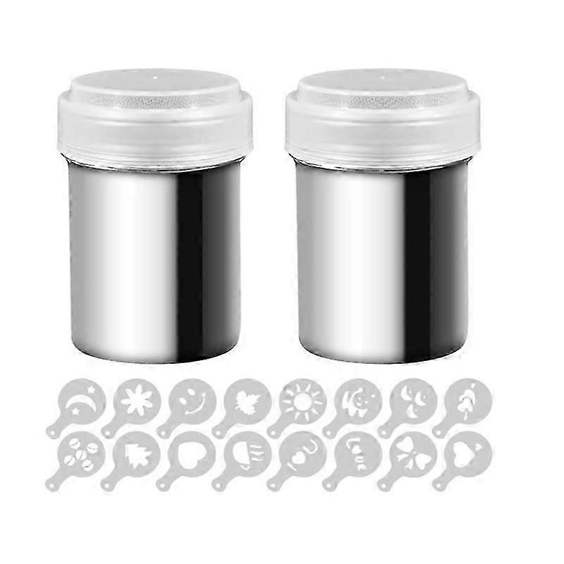 2 Pcs Stainless Steel Powder Shaker Coffee and Cocoa Powder with Lid,suitable for Roasting Home Restaurants