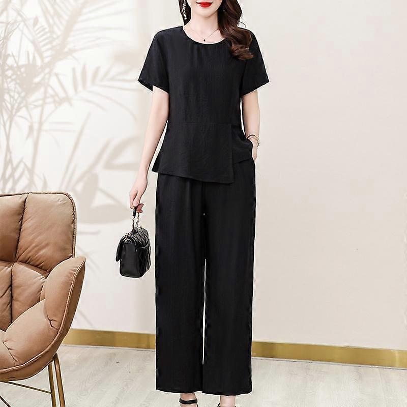 Summer Two Piece Sets for Women Outifits Elegant Plus Size Solid Color High Waist Trouser Sets