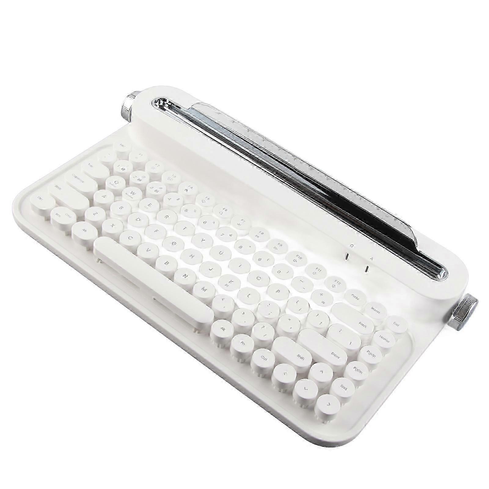 Vintage Bluetooth Keyboard 86 Keys Portable Wireless Keyboard With Integrated Stand For Windows For Android For Ios White