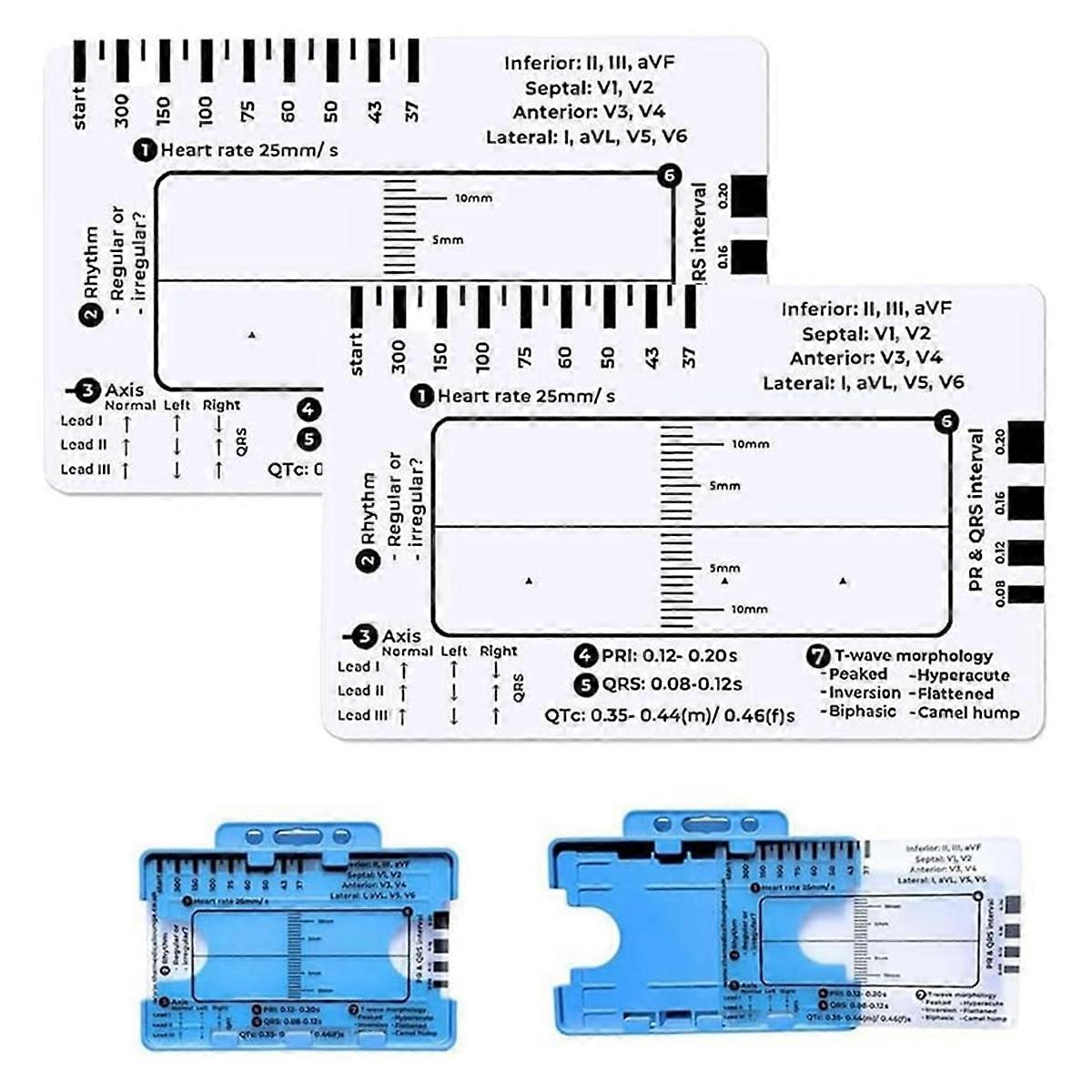 2pc ECG 7 Step Ruler,ECG 7 Step Ruler for ECG/EKG Interpretation, ECG Reference Guide Ruler,EKG Calipers Measuring Tool