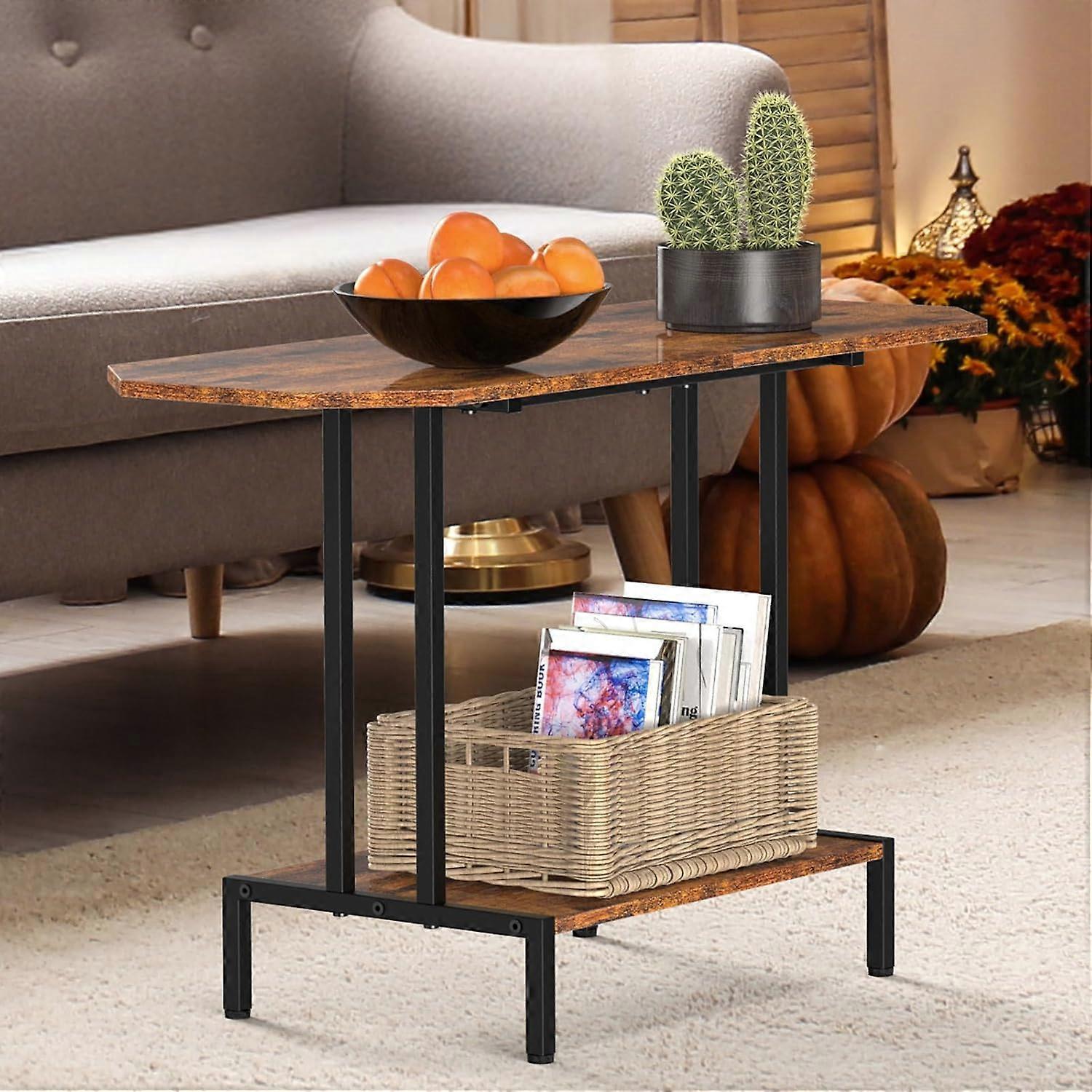 Small Industrial Coffee Table for Living Room, Bedroom, Office - Rustic Wood Top, Metal Frame, 40 Inch, Modern Design