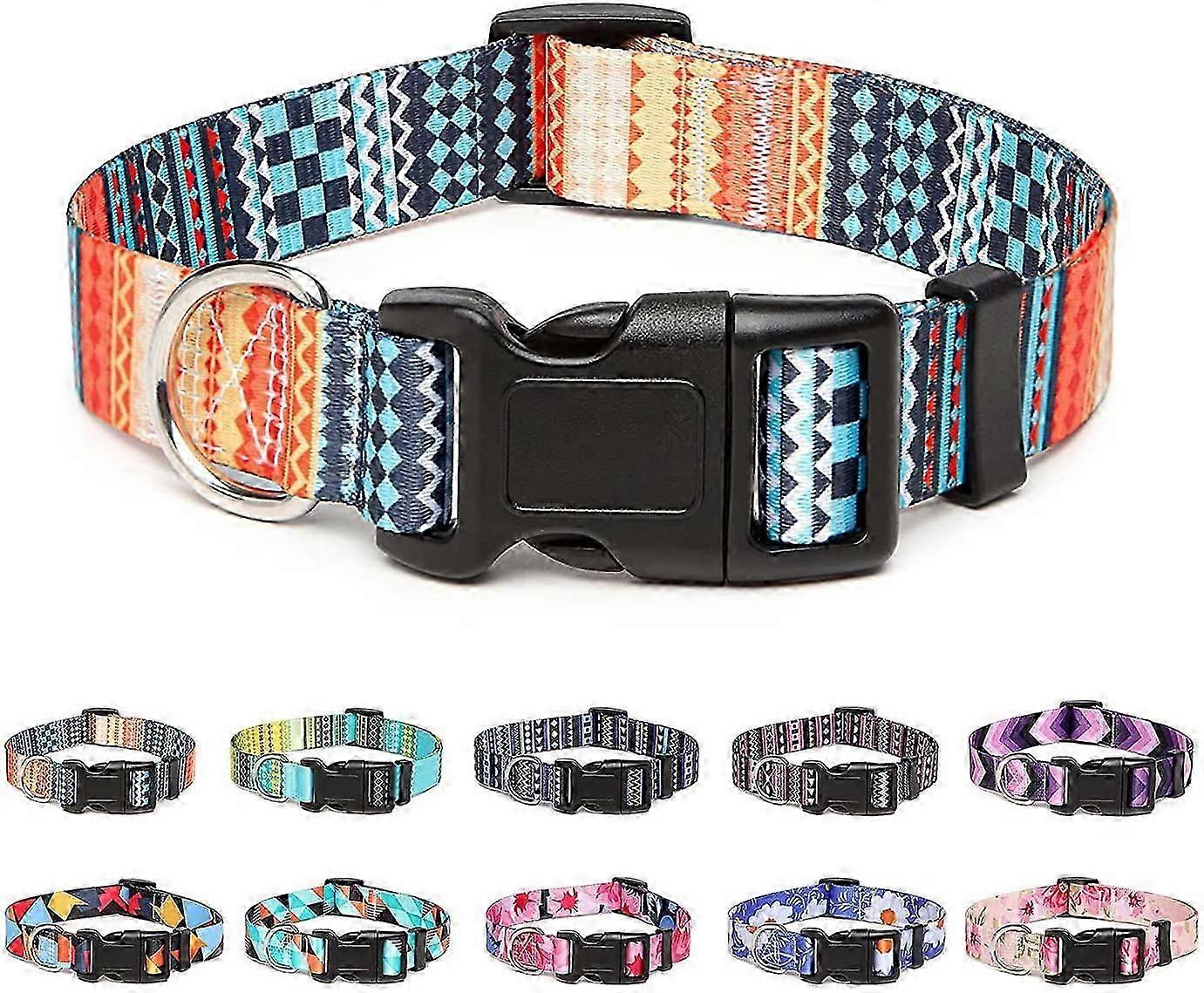Adjustable Nylon Dog Collar with Patterns, Soft Comfy Pet Collar for Small Medium Large Dogs (S, Arrow)