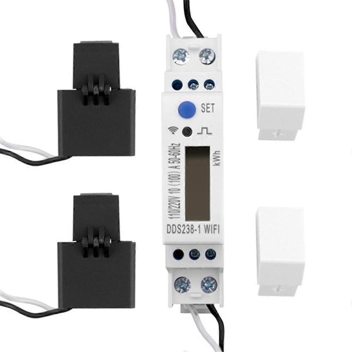 2 Phase 3 Wires 110V+110V 100A Din Rail 18mm Tuya WIFI Smart Energy Meter Power Consumption Monitor