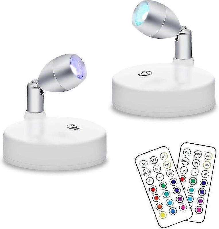 2 Pack Wireless RGB LED Spotlights - Battery Operated Mini Accent Lights with Remote Control