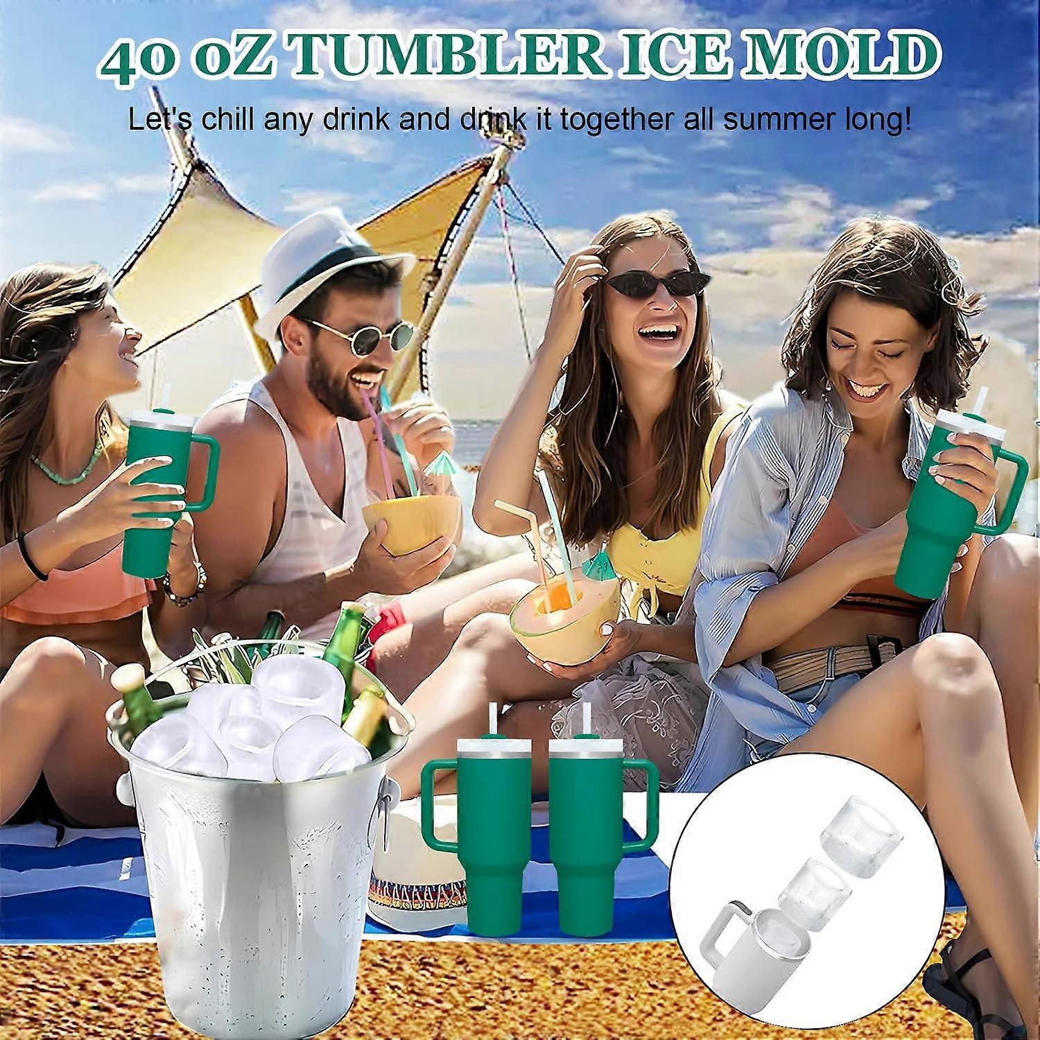 Reusable Silicone Ice Cube Tray with Lid and Bin for 40oz Tumbler Cup 3Pcs Hollow Cylinder Small Ice