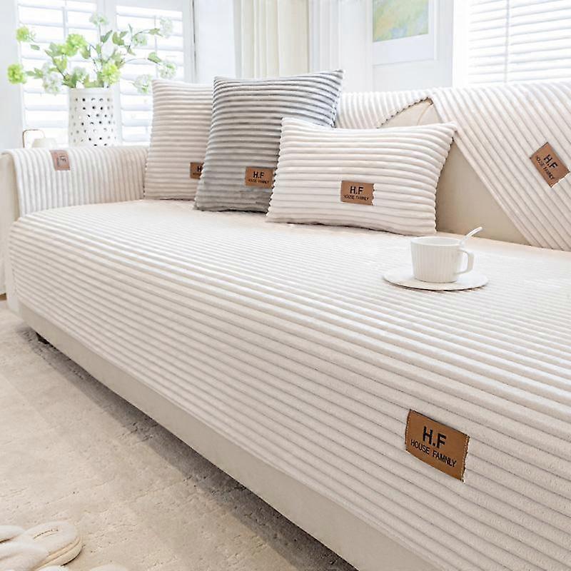 Stripes Jacquard Faux Rabbit Fur Anti-Slip Plush Sofa Cover Immation Fur Couch Cushion Cover for Living Room Warm Slipcover