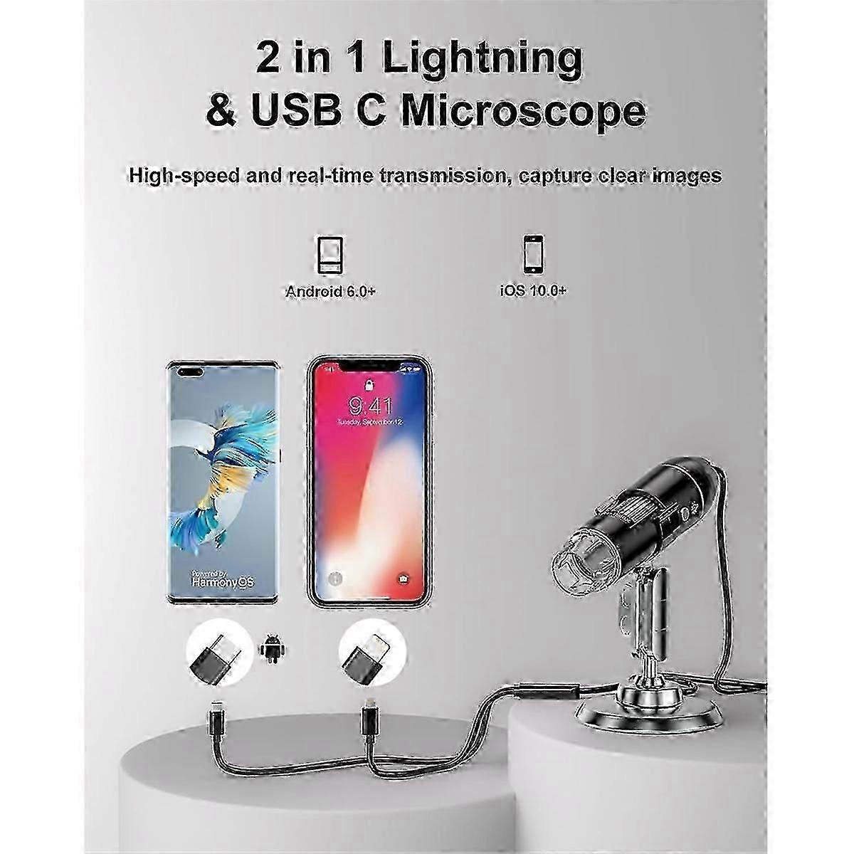 50X-1600X USB Digital Microscope - Handheld With LED Lights For IOS & Android Devices