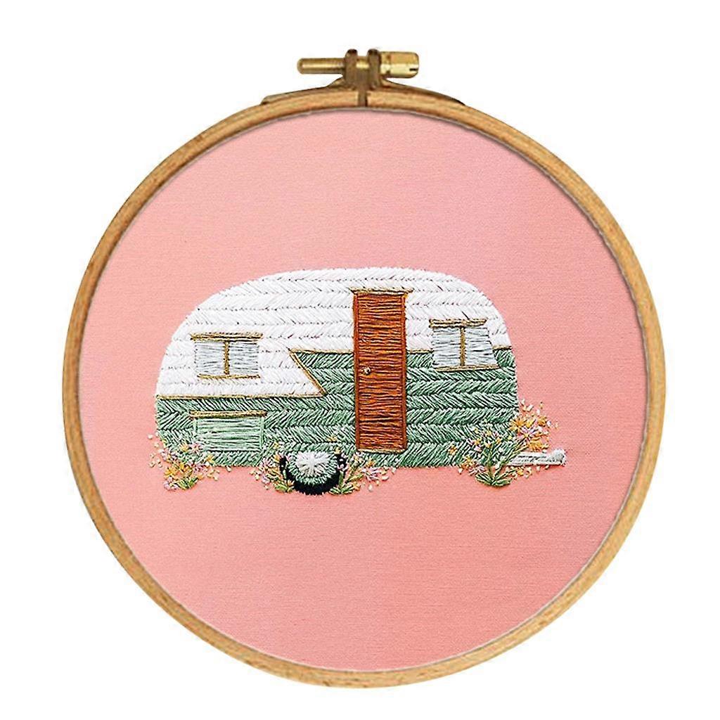 Embroidery Starter Kits with Hoop DIY Needlework Crafts - Bus Pattern