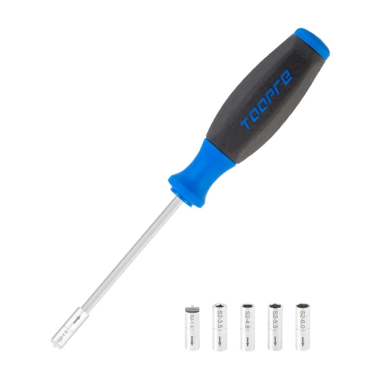 Bicycle Spoke Tool with Internal Nipple Wrench, Five Repair Sleeves, and Compatible Manual Repair Features