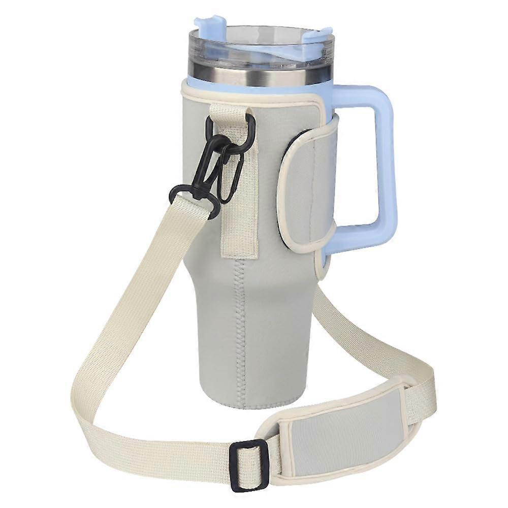 Water Bottle Carrier Bag for Stanley 40 Oz Tumbler with Handle - Adjustable Neoprene Holder with Shoulder Strap, Beige