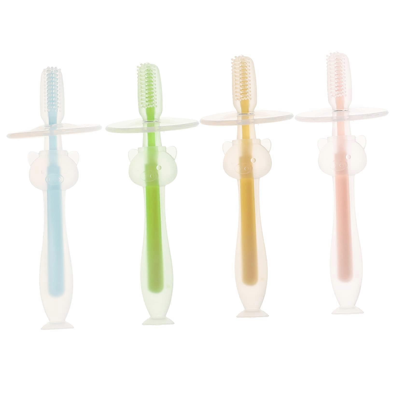 Baby Toothbrush Suction Base Set 12M Soft Toddler Silicone Tooth Brush Set