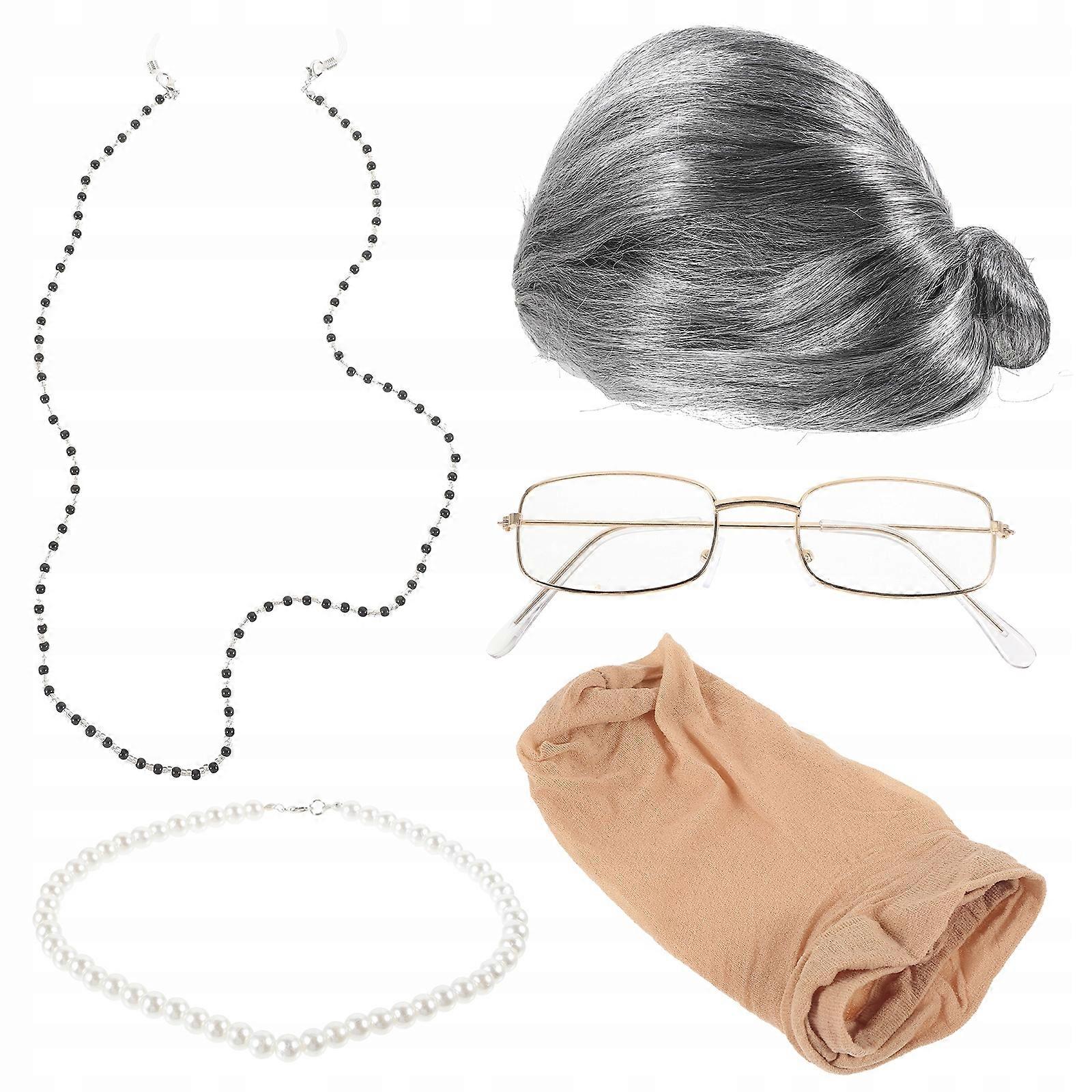 Set Perücke Großmutter Altes Kostüm für Kinder Erwachsene Cosplay Okular