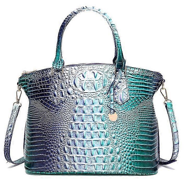 Women Large Handbags Vegan Leather Crocodile Pattern Shoulder Bag with Top Handle 10-color blue + blue