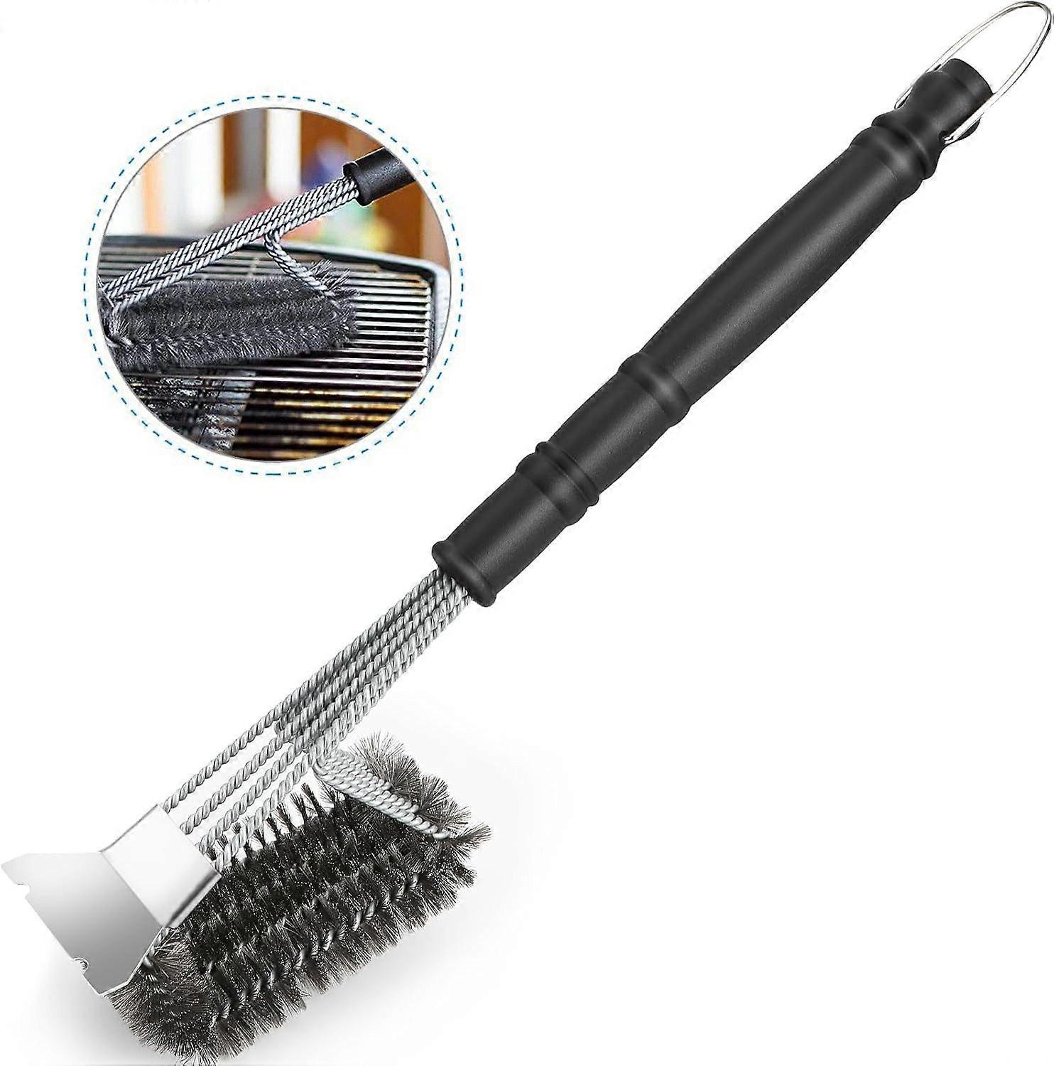 Stainless steel cleaning grill brush with scraper, 360° cleaning, durable, efficient, versatile tool