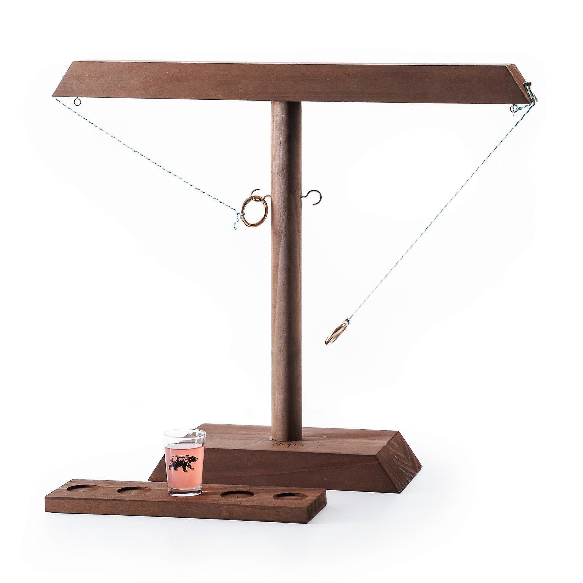 Oversized Ring Toss Game for Adults - Premium Wooden Bar Game with Shot Glass Mug and Classic Hook Ring Swing