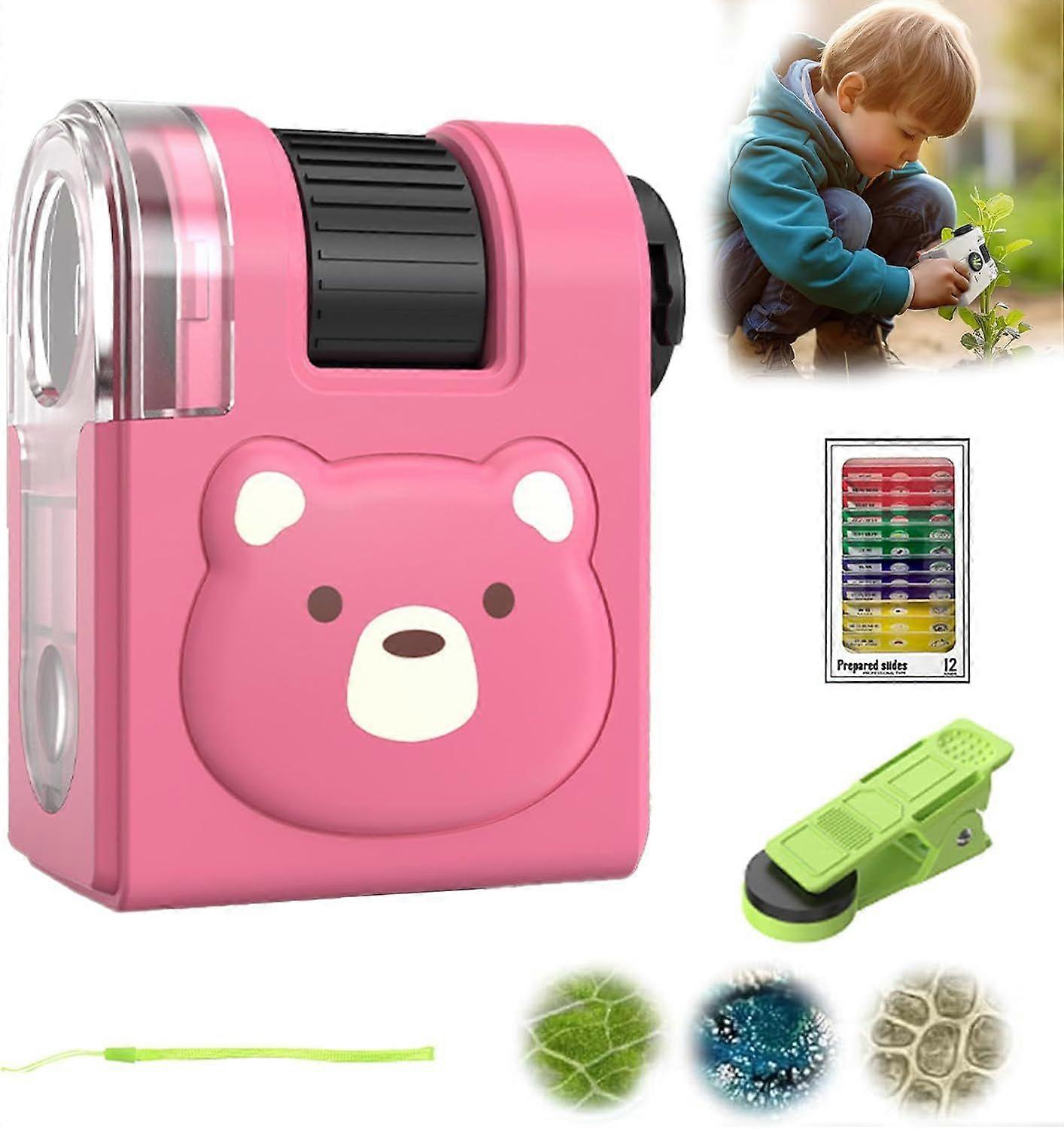 مجهر صغير للأطفال ، مجهر عالم صغير ، أداة استكشاف لغز محمولة في الهواء الطلق (دب)