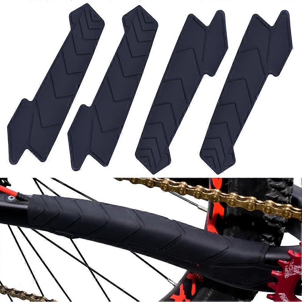 Bike Chainstay Protector 4pcs MTB Silicone Frame Guard for Mountain Bikes, Universal Fit, Durable, Black