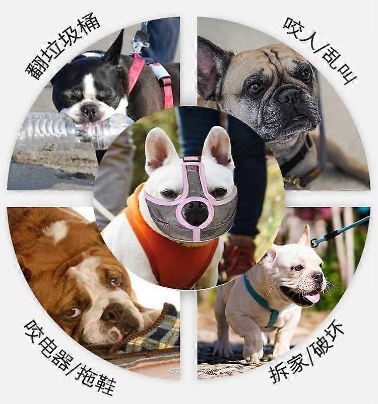 Short Snout Dog Muzzle Bulldog,Soft Breathable Mesh Bulldog Muzzle Wont Cover Eyes,Prevent Biting Licking for Dogs S pink