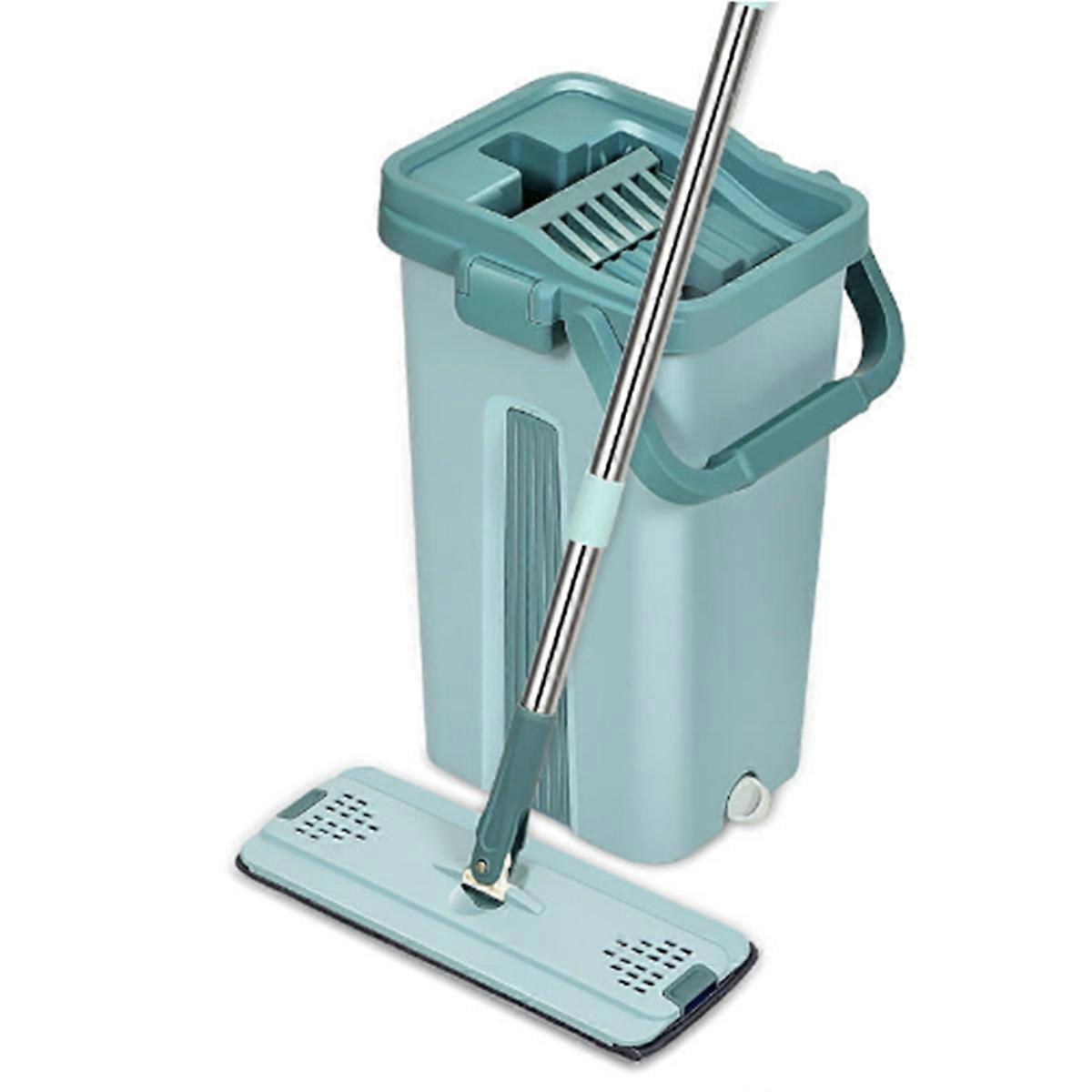 Flat Squeeze Mop with Bucket Hand Free Wringing Floor Cleaning Mop Microfiber Mop Pads Wet or Dry U