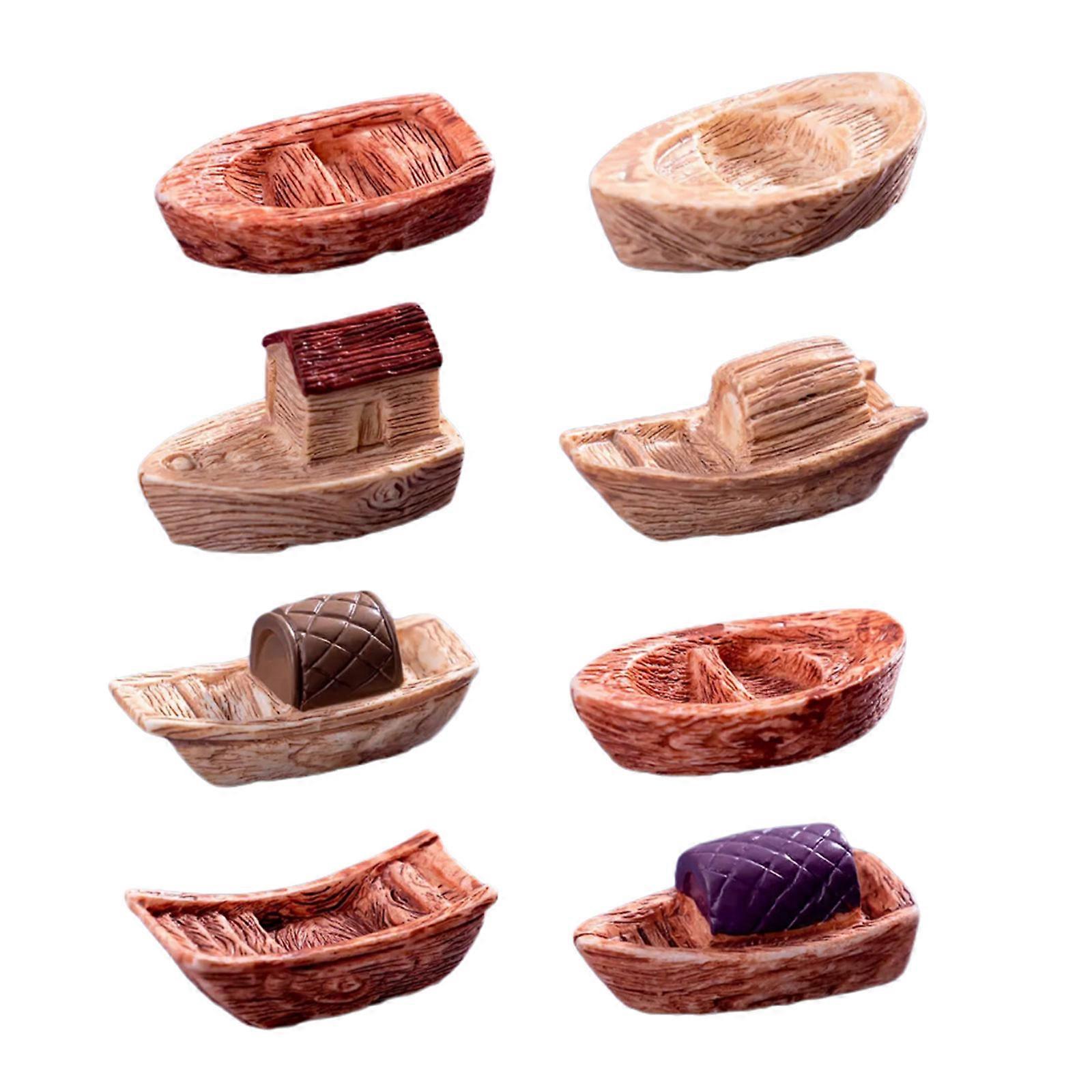8Pcs Jiangnan Styles Miniature Boats Set Resins Figurines Ornaments Decors for Adding Southern China Charm to Your Space