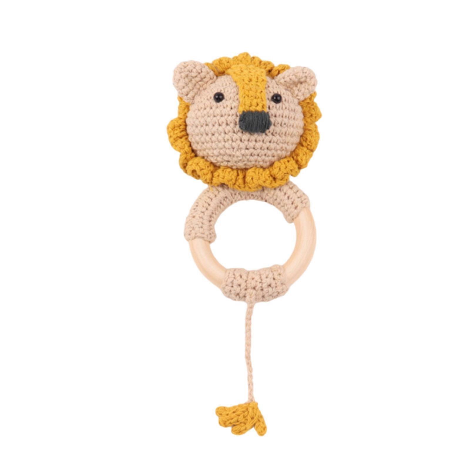 Hochet de dentition tricoté, jouet de dentition pour bébé, mobile à clochette, hochet animal au crochet pour nouveau-nés, jouet pour dormir bébé lion