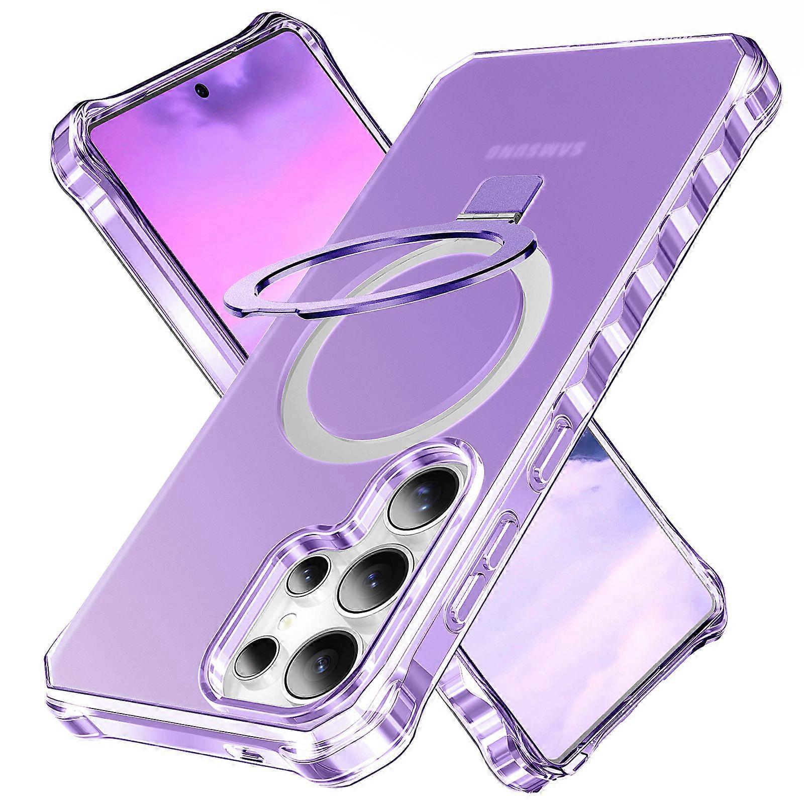 Compatible with Samsung Galaxy S25 Ultra Case with Magnetic Ring Stand,Full Camera Lens Protector-Purple