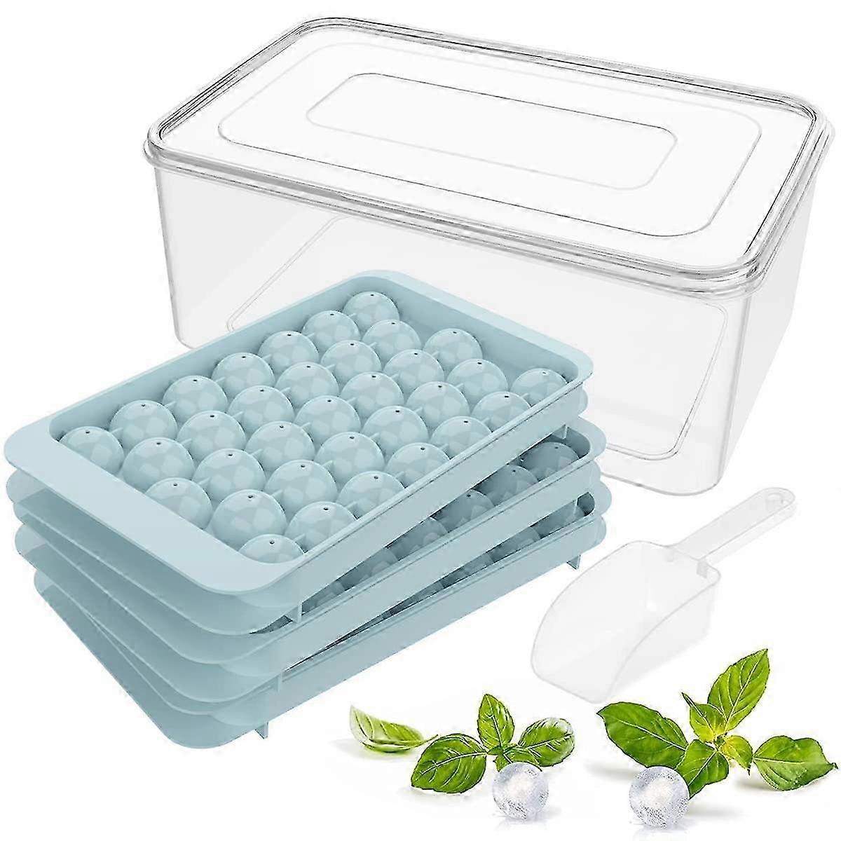 Round Ice Cube Tray with Lid - Easy Release, Includes Box & Shovel